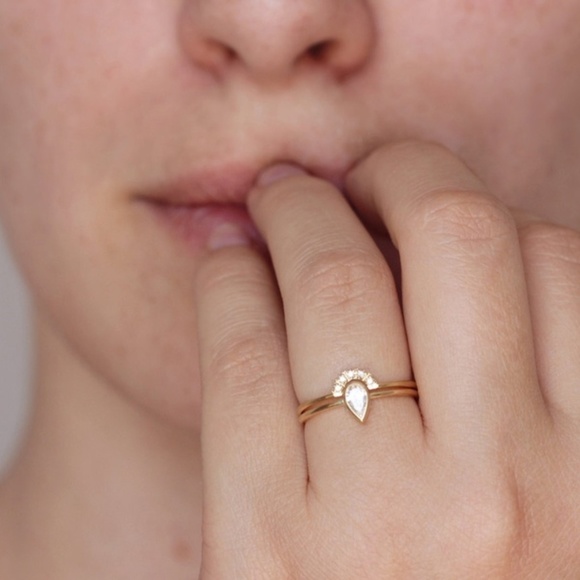 Jewelry - Dainty 14k Yellow Gold Plated Crowned Pear Ring